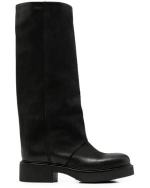 METISSE Fold-Over Leather Boots - Black