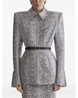 Mugler Python-Embossed Leather Oblique Jacket - Grey