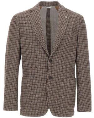 Manuel Ritz Checked Single-Breasted Blazer - Brown