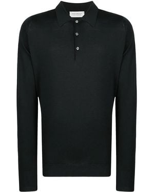John Smedley Long Sleeved Knitted Polo Shirt - Black