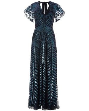 Temperley London Sequin V-Neck Maxi Dress - Blue
