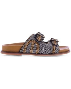 Inuovo Bead-Embellished Buckled Sandals - Brown