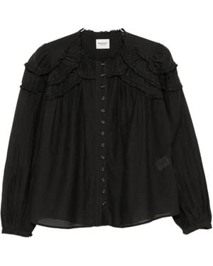 Isabel Marant Embroidered Puff-Sleeve Blouse - Black