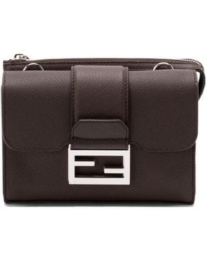 Fendi Double Baguette Leather Messenger Bag - Black