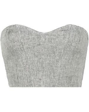 forte_forte Chevron-Knit Lurex Strapless Top - Grey
