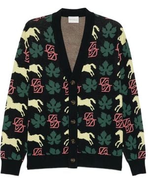 Drole de Monsieur Intarsia-Knit Cotton Cardigan - Black