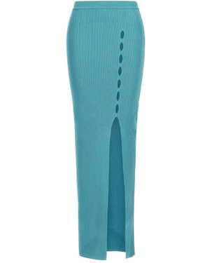 Roberto Cavalli Ribbed Side-Split Long Skirt - Blue