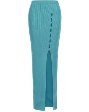 Roberto Cavalli Ribbed Side-Split Long Skirt - Blue
