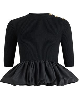 Patou Ribbed Peplum Top - Black