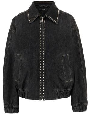Versace Blouson Denim Stone Washed With Studs - Black