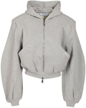 The Attico Logo-Embroidered Zip-Up Hoodie - Grey