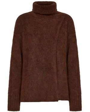 Uma Wang Wrap-Effect Turtleneck Sweater - Brown