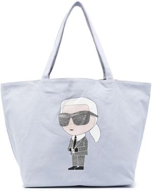 KARL LAGERFELD K/Ikonik 2.0 Canvas Tote Bag - White