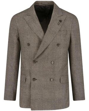 Lardini X Sugar Double-Breasted Prince Of Wales Check Jacket - Gray