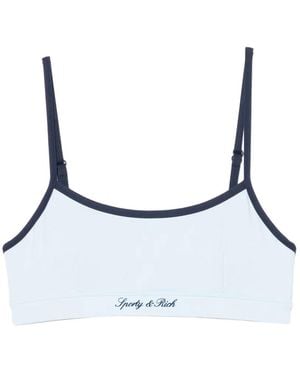 Sporty & Rich Logo-Print Contrast-Trim Sports Bra - White