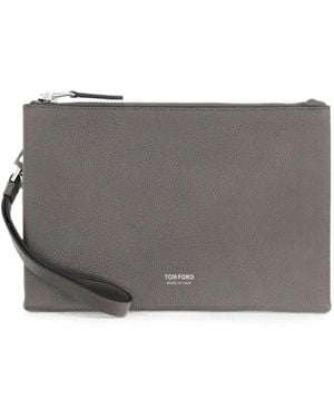 Tom Ford Grained Leather Clutch Bag - Grey