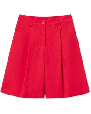 Twinset Linen Blend Bermuda Shorts - Red