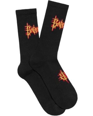 Balenciaga Logo-Intarsia Ribbed-Knit Socks - Black