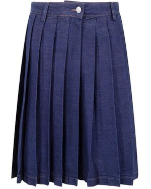 7 For All Mankind Pleated Denim Midi Skirt - ブルー