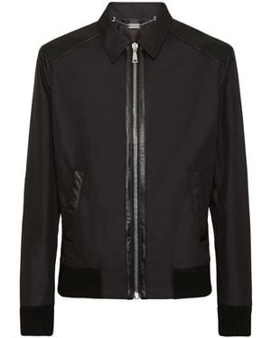 Billionaire Leather-Trim Bomber Jacket - Black