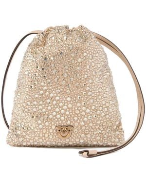 Pinko Crystal-Embellished Drawstring Clutch - Natural