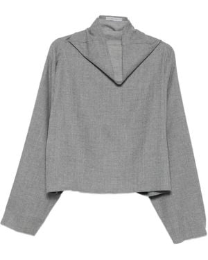 Alberta Ferretti Batwing-Sleeve High-Neck Top - Grey
