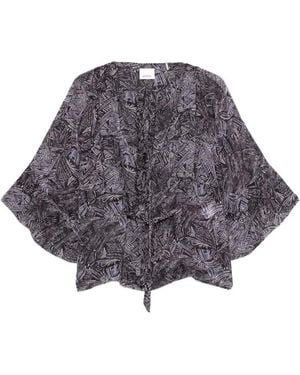 Isabel Marant Tekia Abstract-Print Ruffled Shirt - Grey