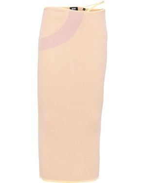 Gcds Comma Logo-Plaque Ribbed Skirt - Natural