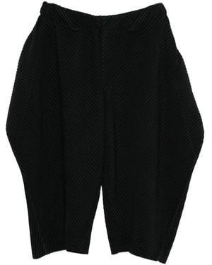 Homme Plissé Issey Miyake Cropped Wide-Leg Trousers - Black