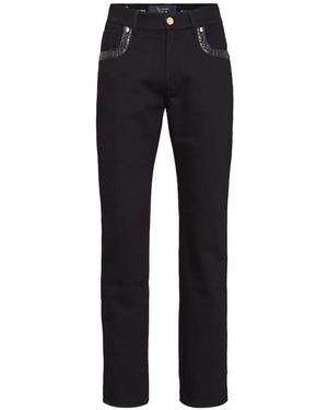 Billionaire Crocodile-Effect Trim Jeans - Black