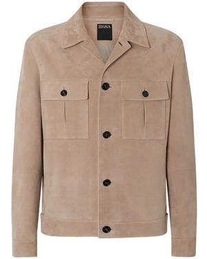 ZEGNA Buttoned Leather Blouson - Natural
