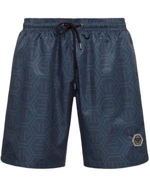 Philipp Plein Bañador con monograma estampado - Azul
