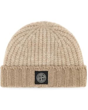 Stone Island N100009 Gerippte Baby Beanie Aus Alpakagemisch - Natur