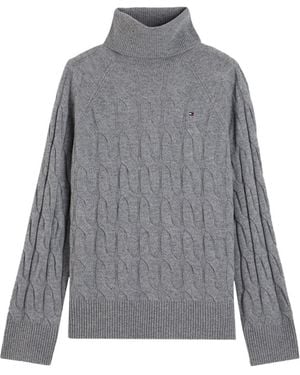 Tommy Hilfiger Cable-Knit Roll-Neck Sweater - Gray