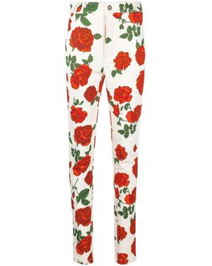 Saint Laurent サンローラン ローズプリント スキニーパンツ - レッド