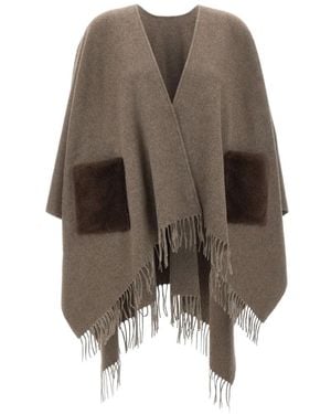 Gran Sasso Faux-Fur Pocket Fringed-Hem Cape - Brown