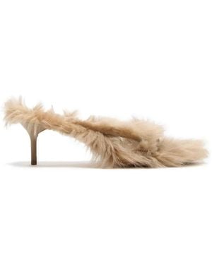 Acne Studios Shearling-Trimmed Kitten-Heel Sandals - Natural