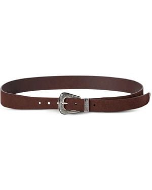 Brunello Cucinelli Reversed Leather Belt With Tip - Brown