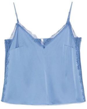Imperial Lace-Detail V-Neck Top - Blue
