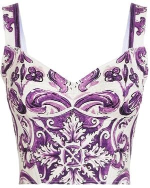 Dolce & Gabbana Majolica-Print Corset Top - Purple