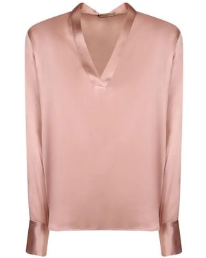 Blanca Vita V-Neck Satin Blouse - Pink