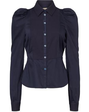 Temperley London Blouse Met Pofmouwen En Knoopsluiting - Blauw
