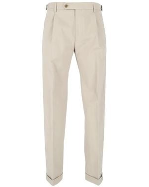 Berwich Retrolong Pleated Straight-Leg Trousers - Natural