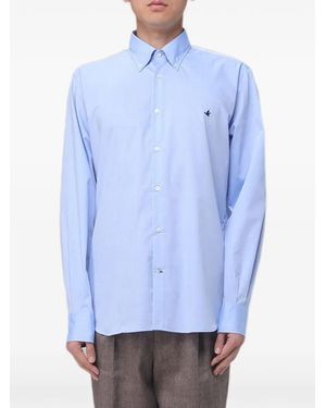 Brooksfield Poplin Logo-Embroidered Shirt - Blue