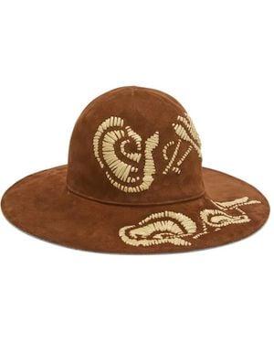 Ermanno Scervino Wide-Brimmed Embroidered Hat - Brown