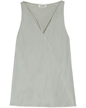 Jil Sander V-Neck Top With Crystal - Grey