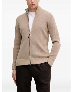 Hackett Ribbed Zip Cardigan - Natural