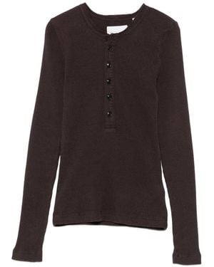 Citizens of Humanity Drea Waffle-Knit Henley Top - Black