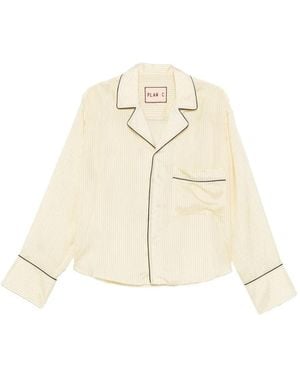 Plan C Striped Piped-Trim Shirt - Natural