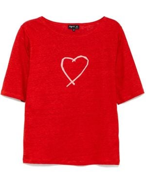 agnès b. Sarajevo Heart Printed Bow T-Shirt - Red